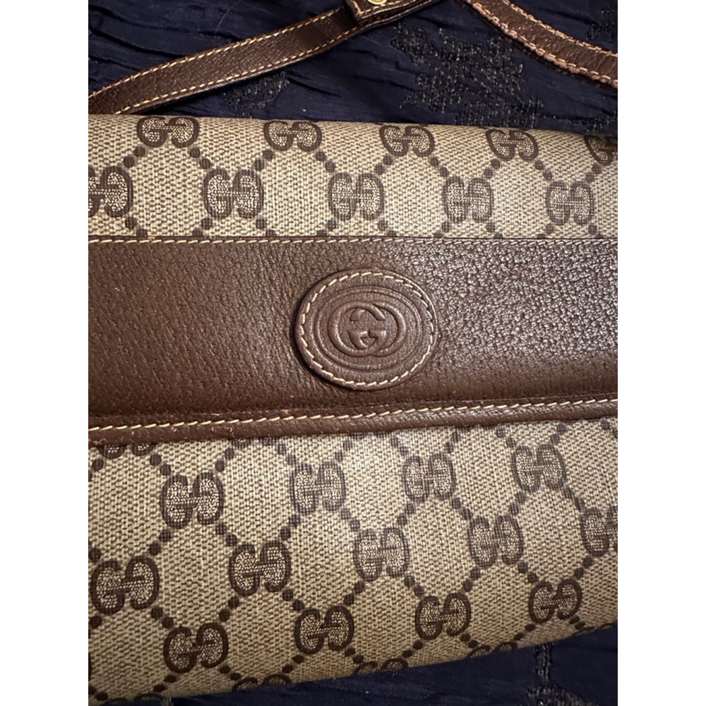 Gucci Brown & Beige Coated Canvas Crossbody Bag w/ Flap Closure - Picture 12 of 14